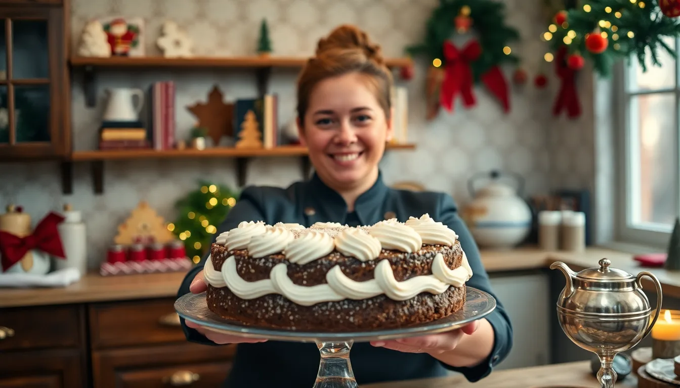 Gâteau moelleux au miel de châtaignier décoré pour Noël