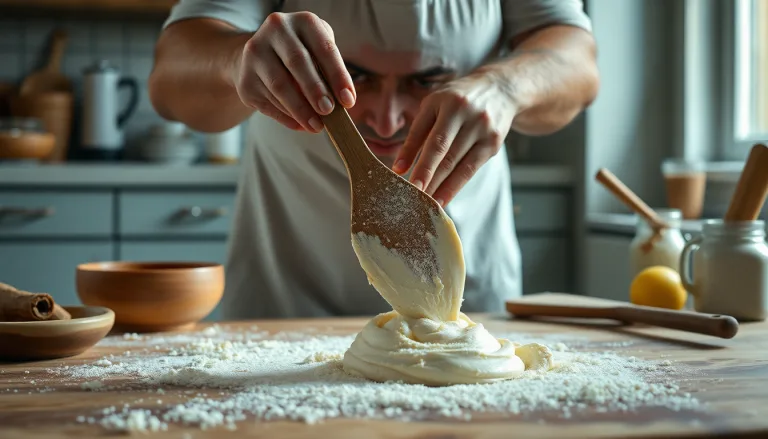 Un dessert raté sur une table de cuisine