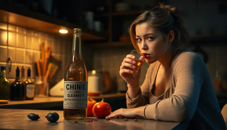 Une bouteille de boisson maison avec un panneau d'avertissement