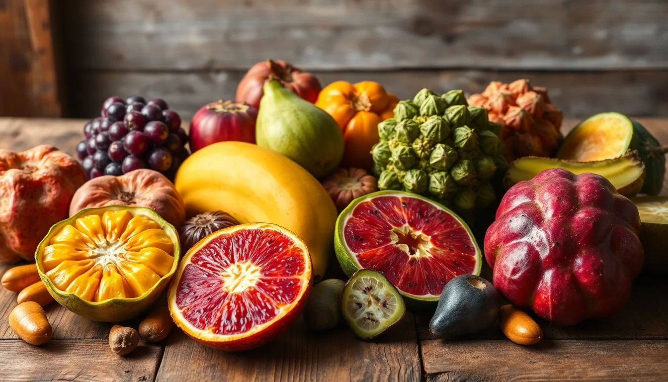 Assortiment de fruits exotiques et peu communs
