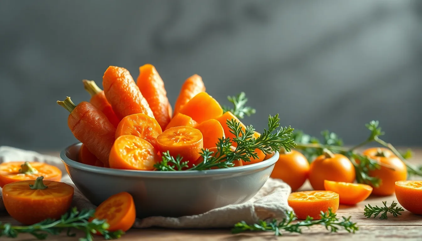 Un bouquet de fanes de carottes fraîches avec une illustration suggérant leur utilisation culinaire.