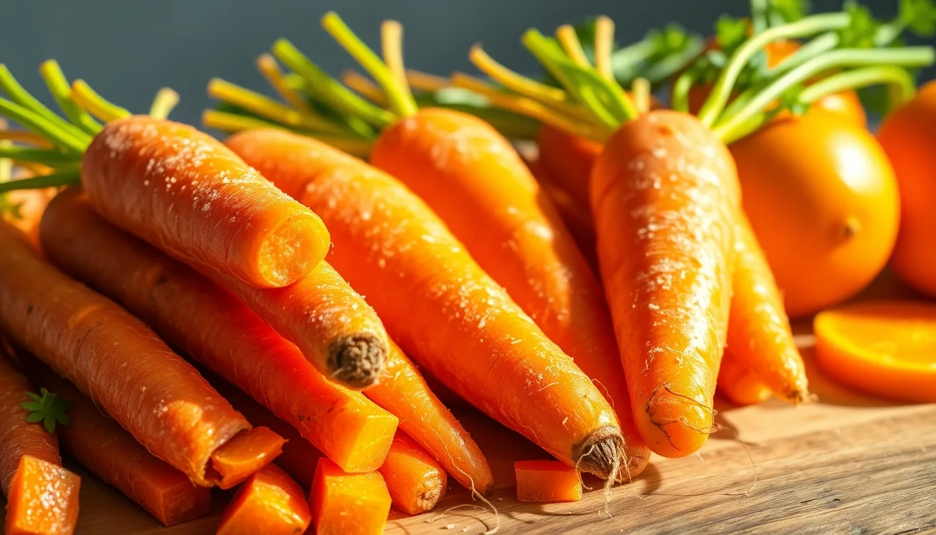 Fanes de carottes fraîches présentées comme un ingrédient culinaire