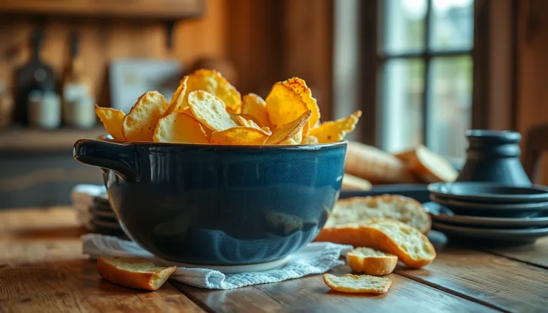 Bol de chips de pain maison dorées