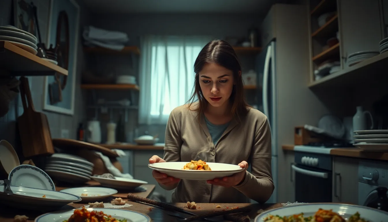 Une table de dîner désordonnée avec un plat de secours