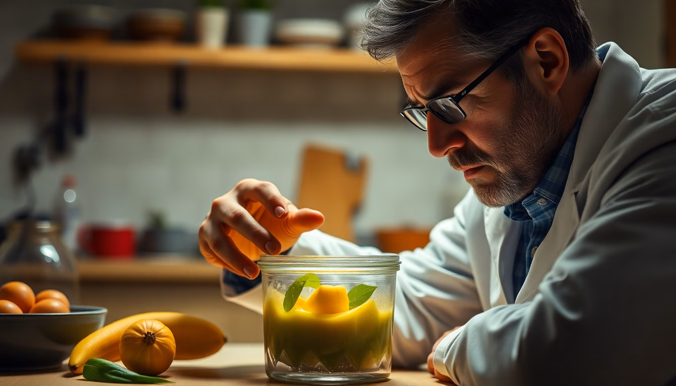 Un légume en cours de fermentation avec un panneau d'avertissement
