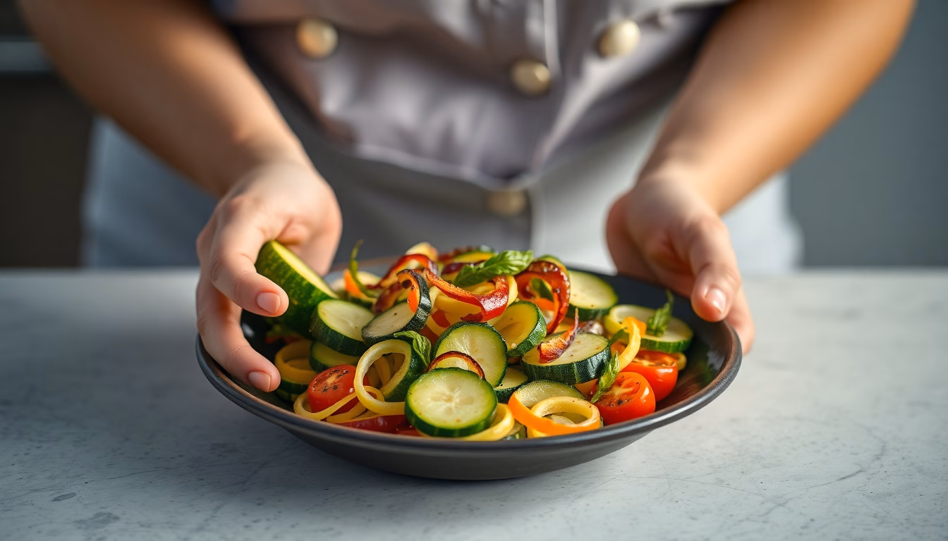 Un tas d'épluchures de courgette joliment disposées, prêtes à être cuisinées.