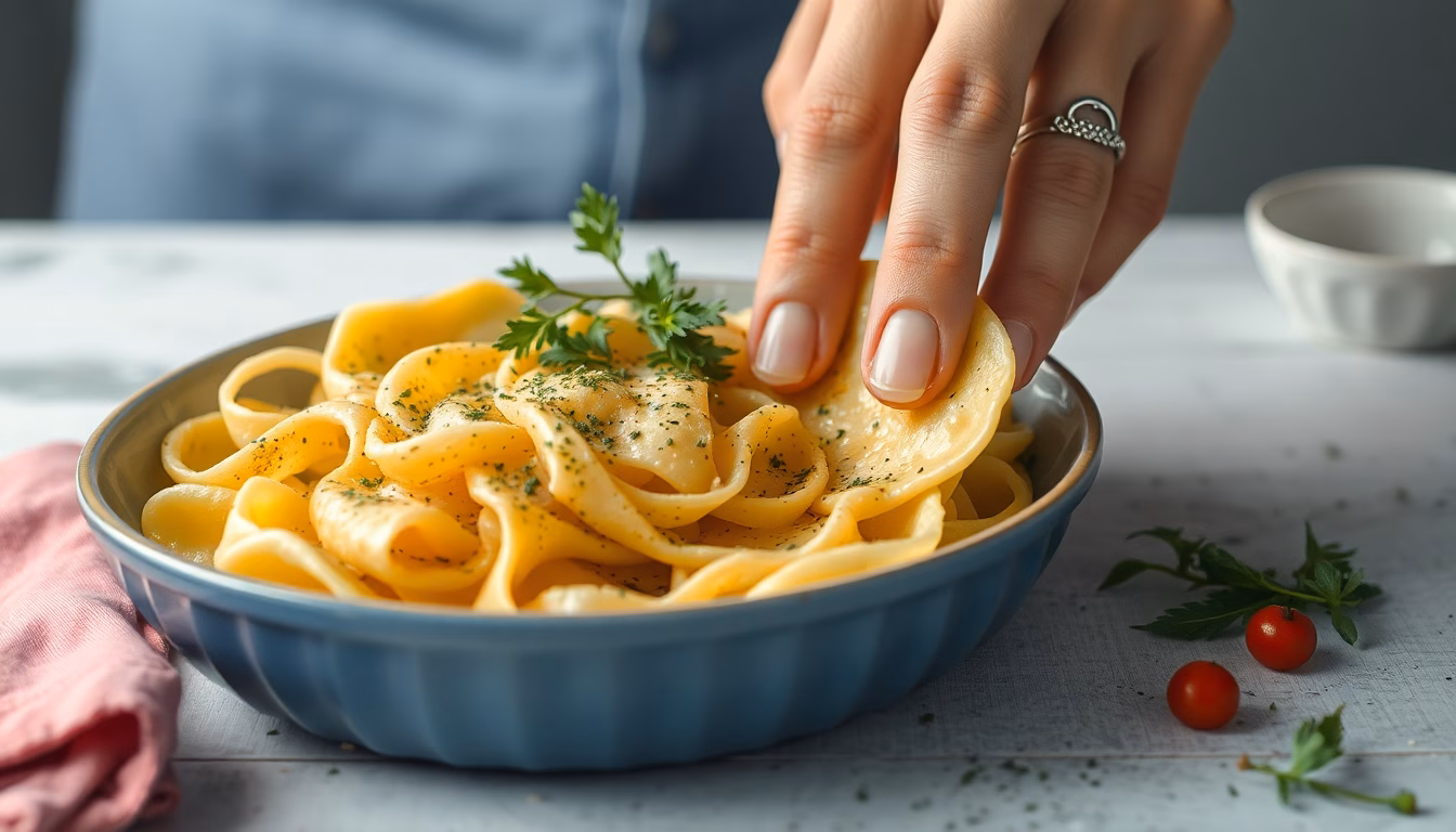 Une assiette de pâtes avec un ingrédient surprenant qui la sauve.