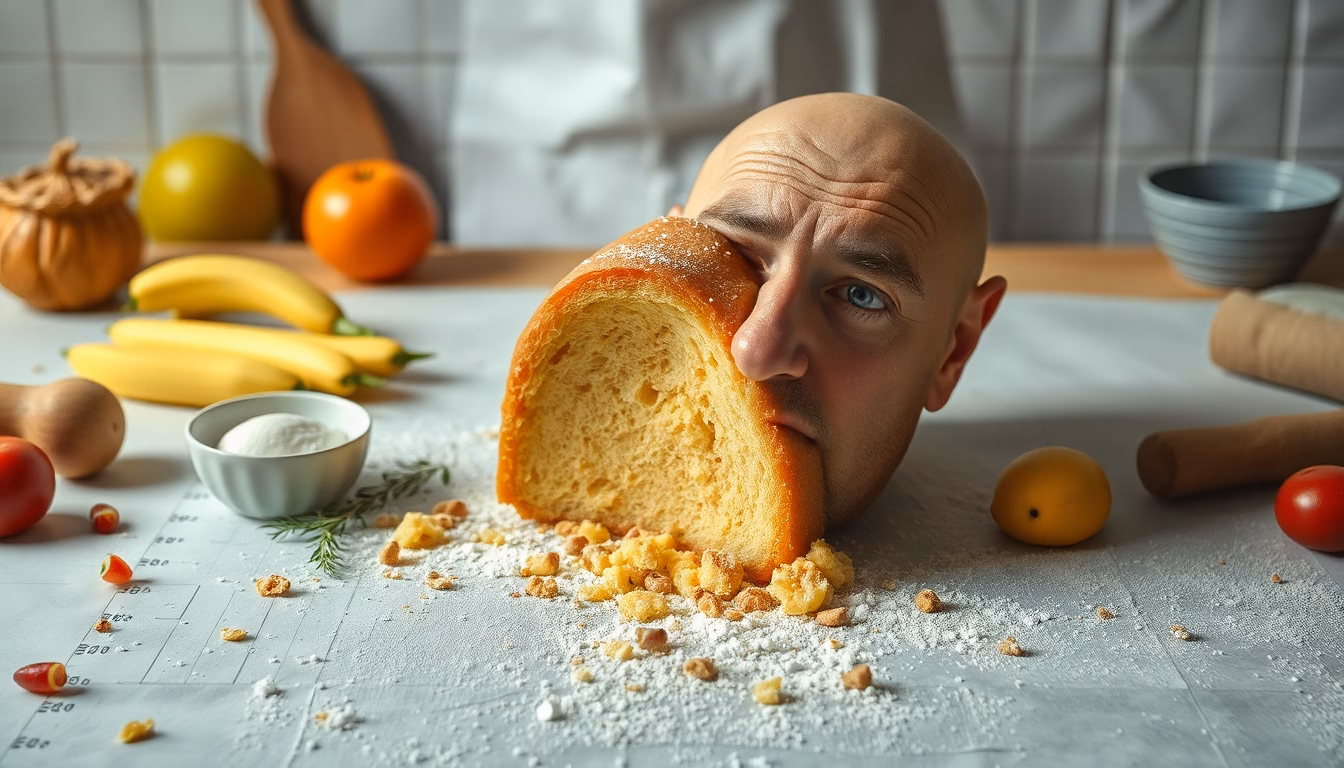 Un dessert visiblement raté, avec une main hésitant à le jeter dans une poubelle ouverte.