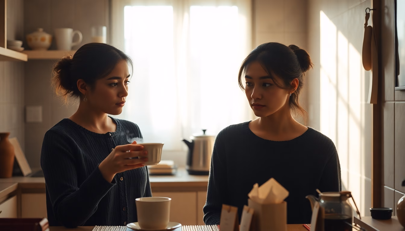 Une tasse de thé fumante avec une expression de déception.