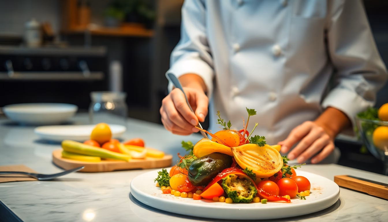Plat coloré composé d'ingrédients ressemblant à des épluchures de légumes