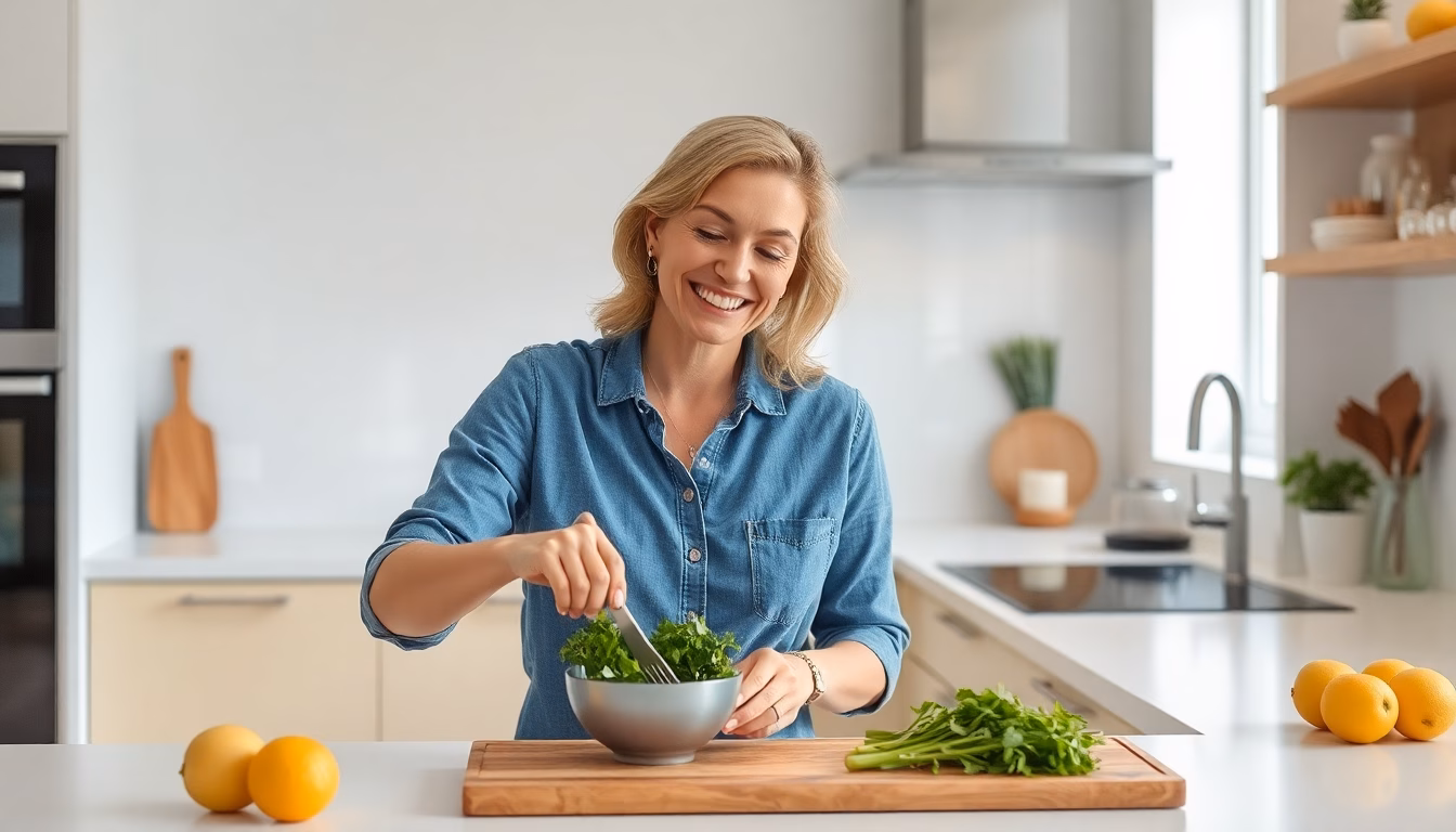 Une cuisine bien organisée et inspirante, avec des ingrédients frais à portée de main.