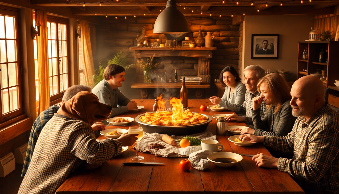 Un gratin doré et appétissant servi sur une table conviviale.