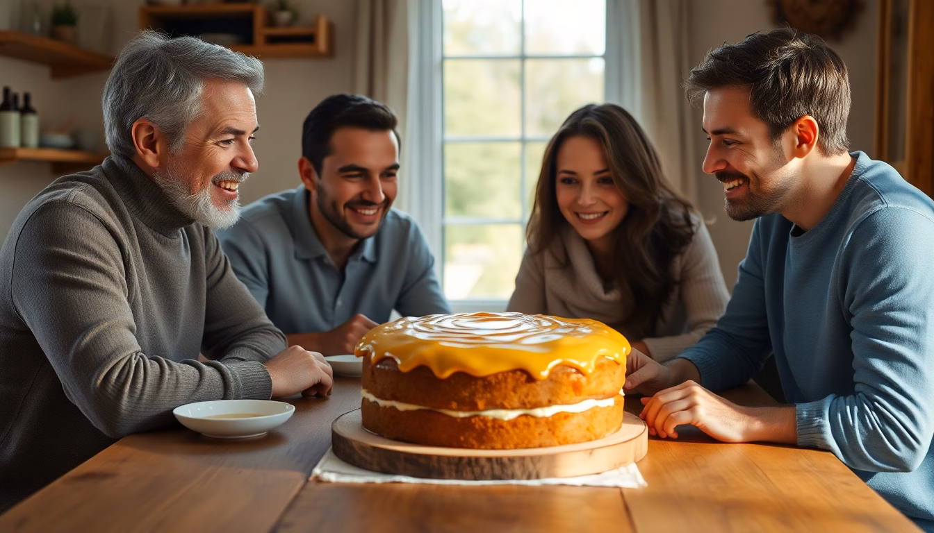 Gâteau renversé aux fruits joliment présenté