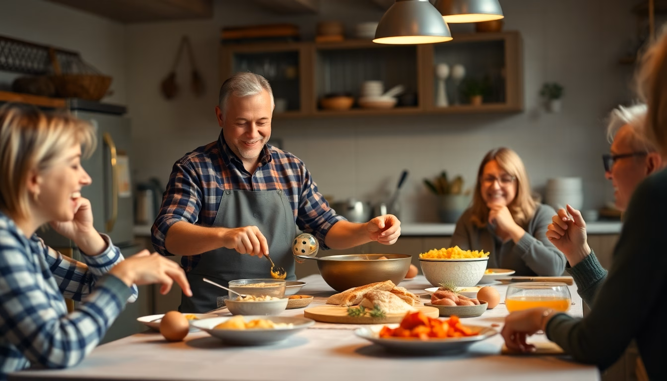 Table dressée avec un plat réconfortant préparé avec des ingrédients basiques