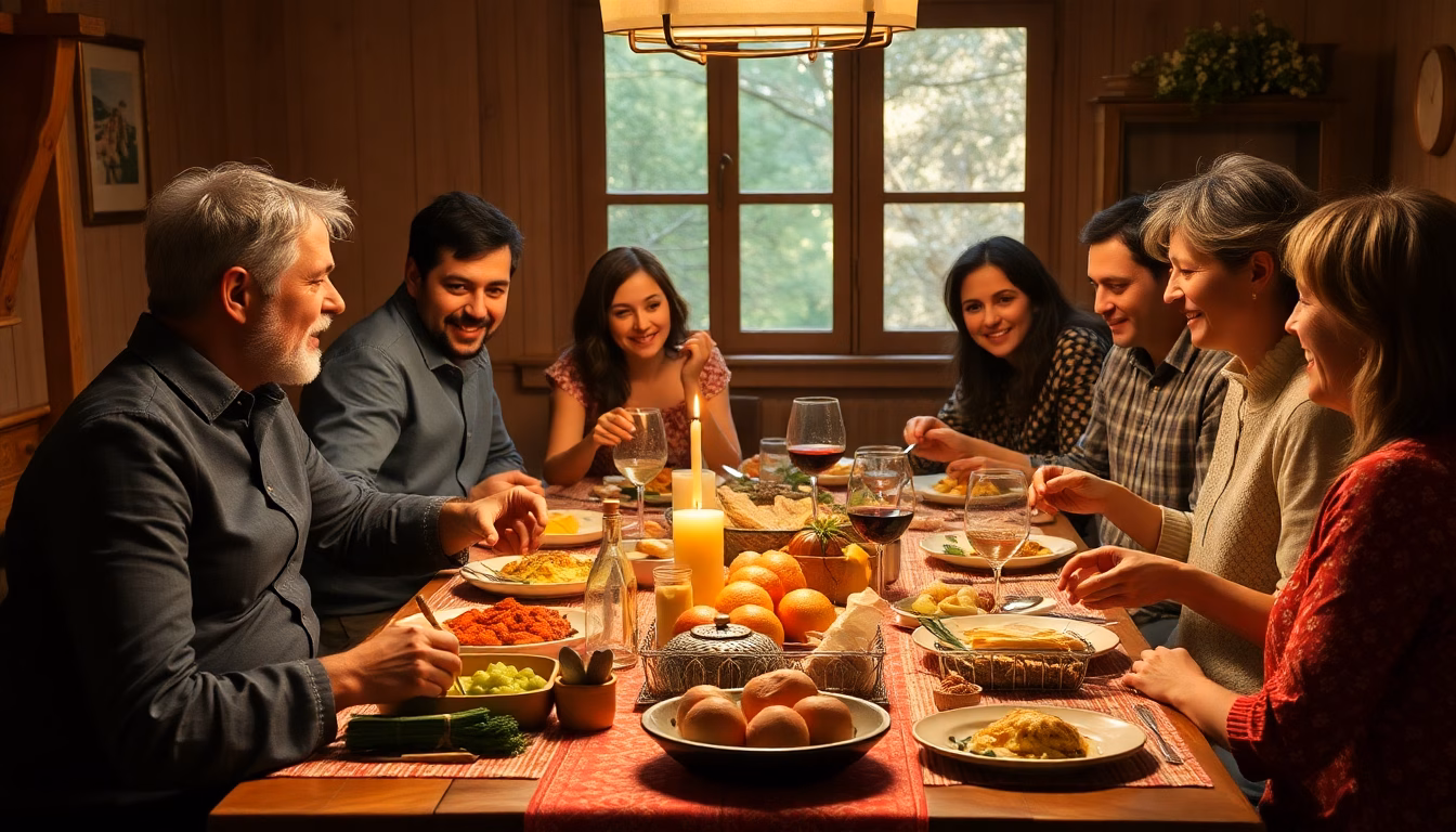 Famille souriante partageant un dîner convivial