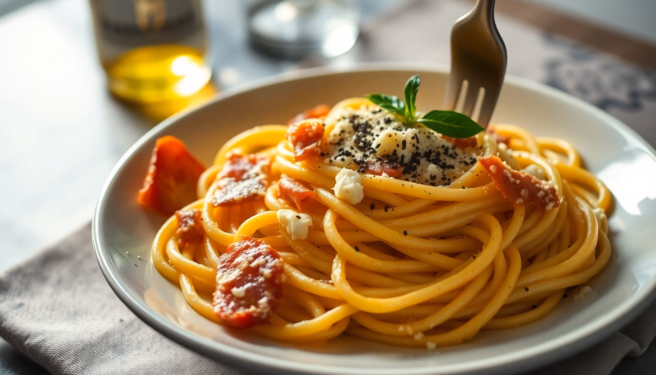 assiette de pâtes carbonara appétissante