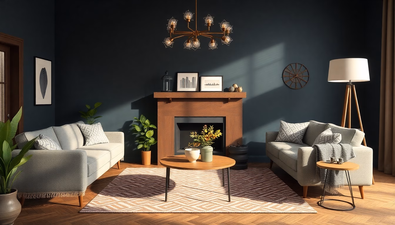 Salon moderne et lumineux avec décoration tendance