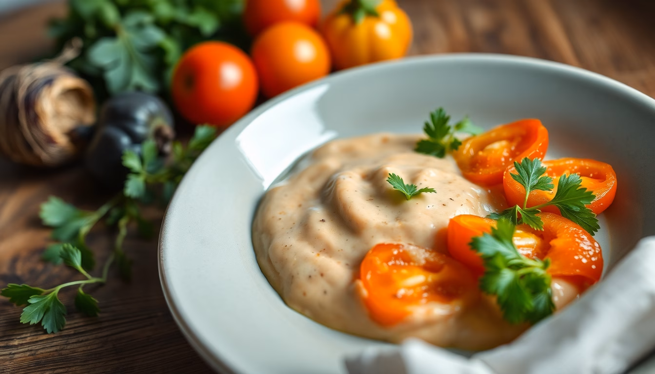 Légumes servis avec une sauce onctueuse