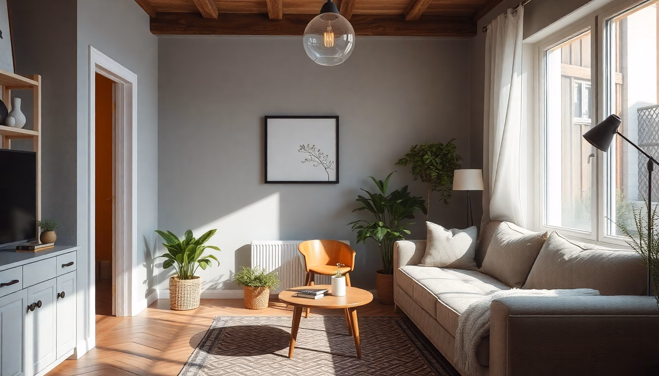 Petit salon moderne et fonctionnel avec meubles modulables