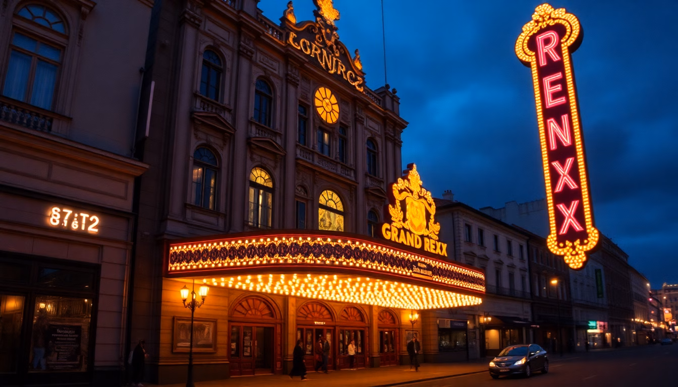 Façade illuminée du Grand Rex