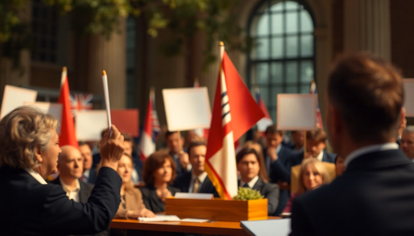 politiciens débattant devant des micros