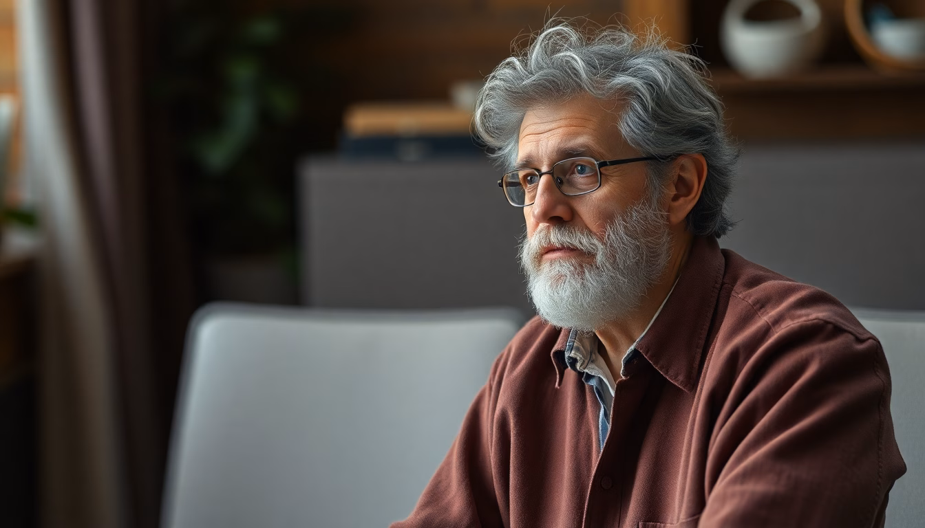 Alain Chamfort pensif avec notes de musique