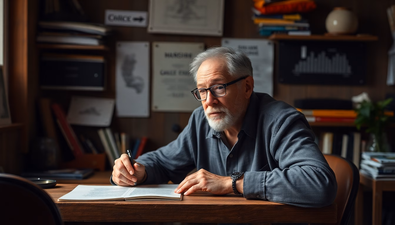 Alain Chamfort souriant dans un studio d'enregistrement