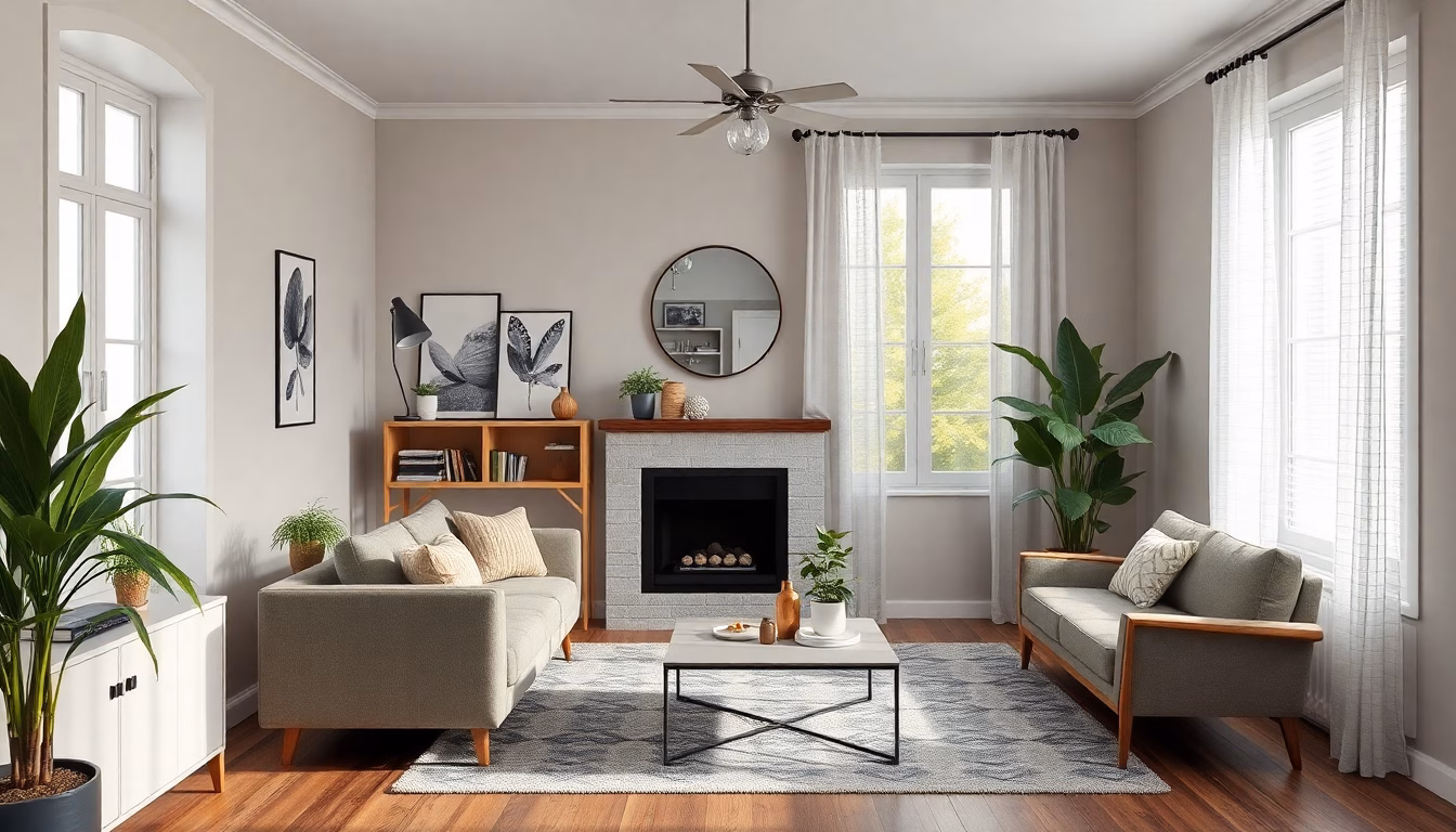 salon moderne lumineux avec décoration tendance