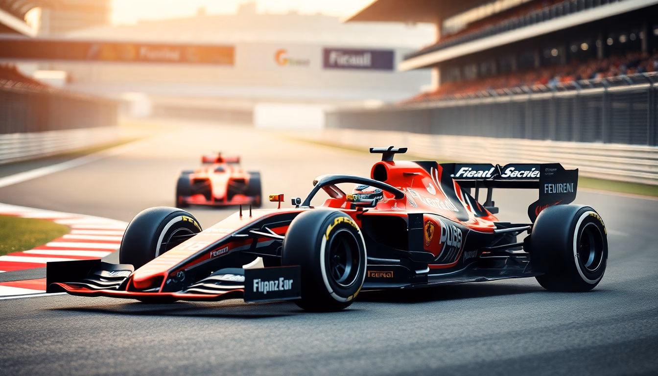 voiture de F1 futuriste avec projections holographiques