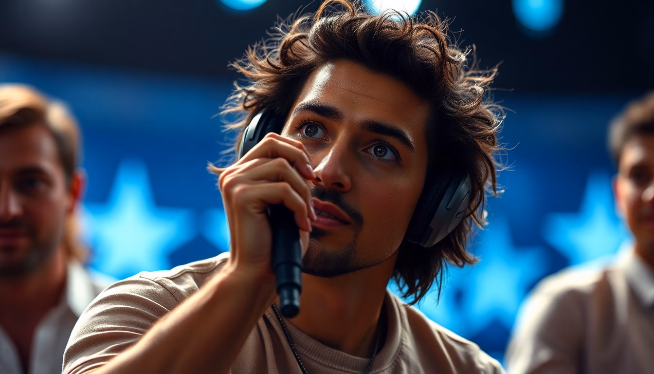 Scène de la Star Academy avec un candidat éliminé et le présentateur